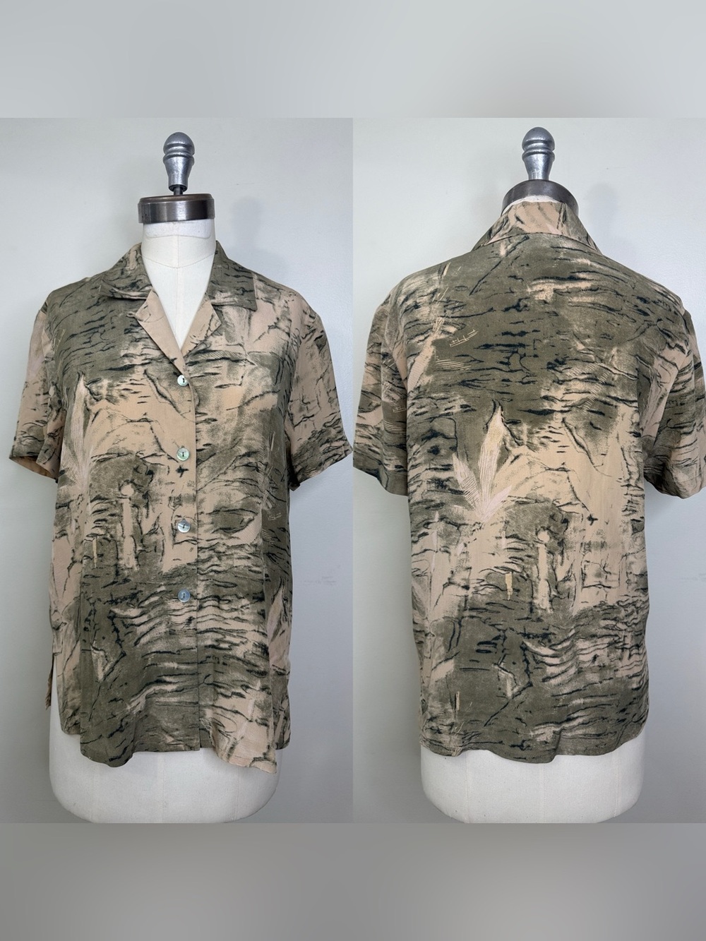 100% SILK BLOUSEWORKS ABSTRACT SILK BUTTON DOWN SHIRT SIZE MEDIUM